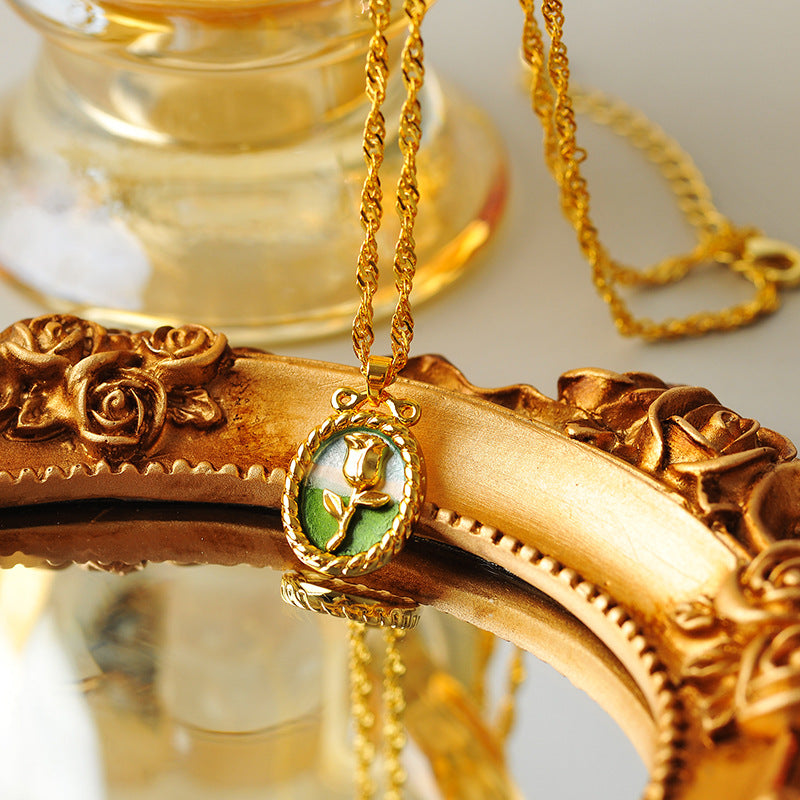 Monet's Garden Vintage Oil Painting Style Necklace Light Luxury Niche Design Rose Flower High-end Clavicle Chain Choker