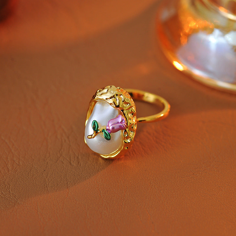 Natural Pearl Earrings Necklace Ring New Year Hot-Selling High-End Gold Niche Elegant High-End