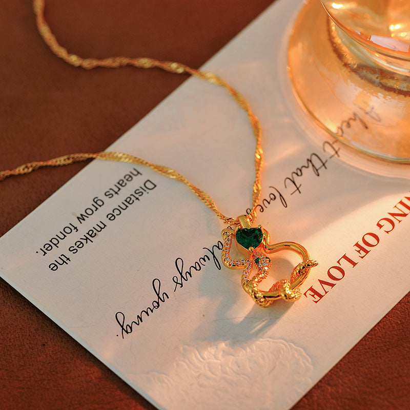 National Style New Chinese Style Emerald Zircon Gourd Necklace Simple Elegant Braided Chain Full of Fortune Sweater Chain New Year