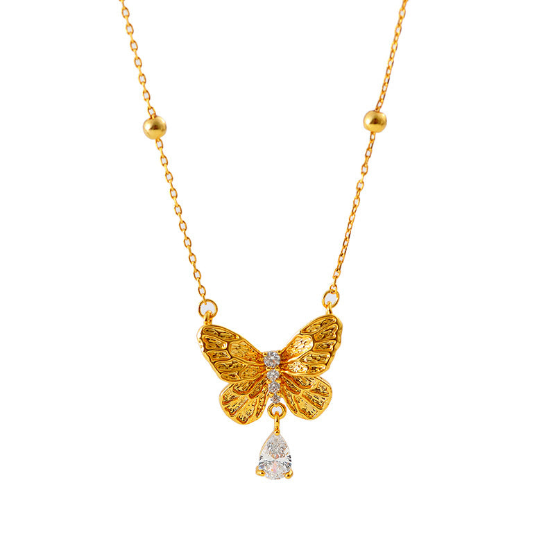 New Chinese Style Light Luxury Butterfly Pendant Necklace for Women, Niche Micro Inlaid Zircon Elegant Women's Choker, High-end Versatile Collarbone Chain