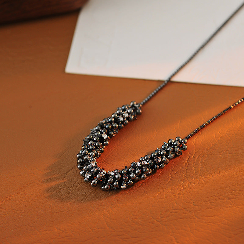 European and American Micro Pave Zircon Round Bead Necklace for Women, Niche Style, Elegant Beaded Collarbone Chain, Light Luxury, Personalized, High-end Necklace