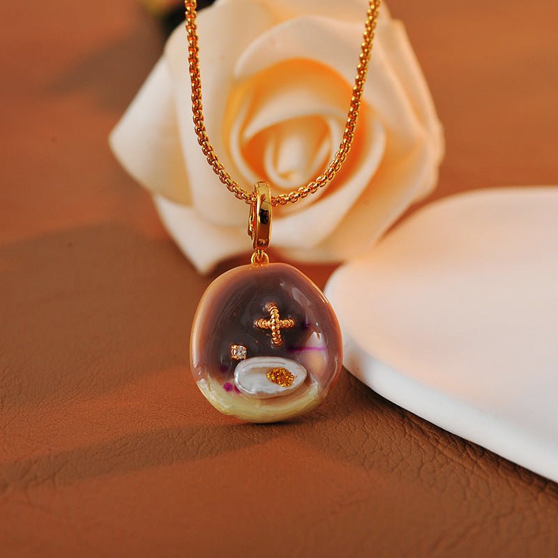 Oil Painting Pendant Freshwater Pearl Starfish Necklace for Women New Chinese Style Retro Light Luxury Natural Baroque Collarbone Chain