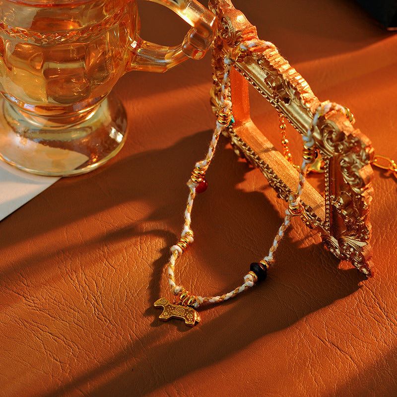 Colorful Braided Rope Pony Elephant Necklace Unique Niche Design High-end Simple Exotic Ethnic Style Layered Wear Gift