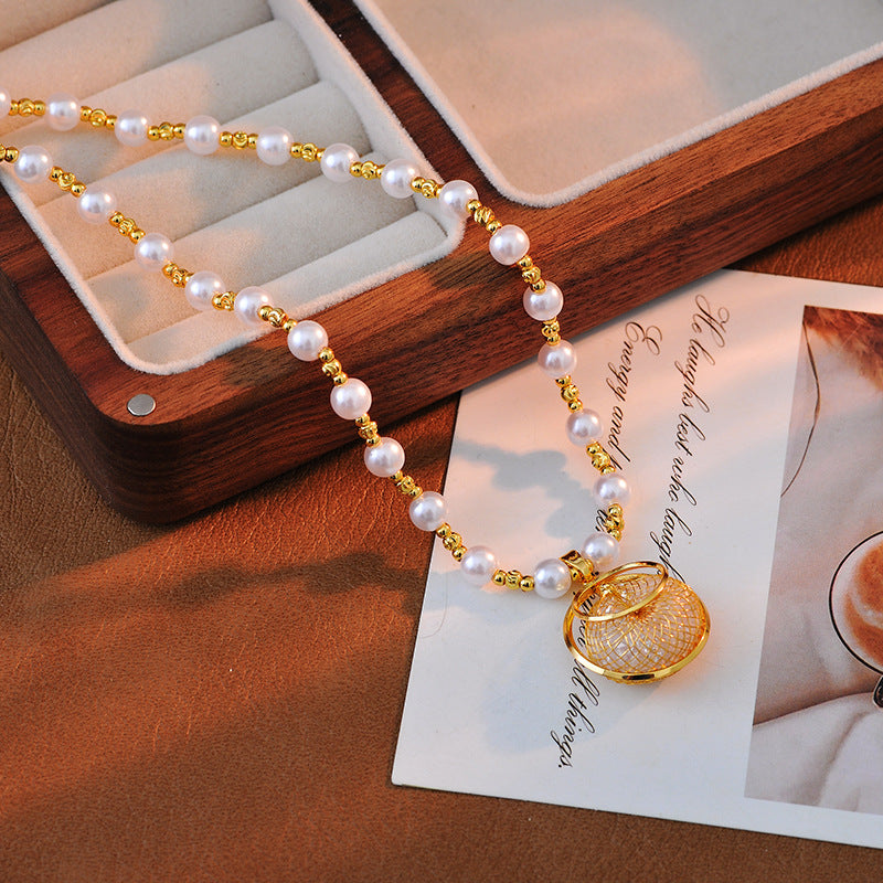 High Version Trendy Mesh Crystal Necklace for Women, Exquisite Fashion Niche Design Pearl Collarbone Chain, Internet Celebrity Neck Chain