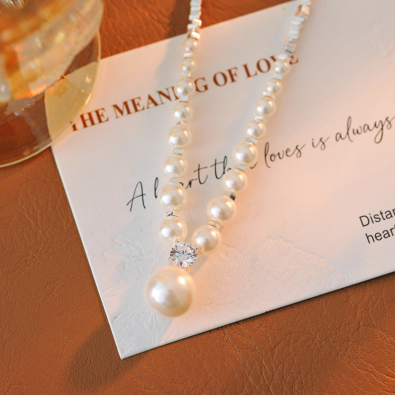 Shijia Pearl Fragment Silver Necklace Gradient High-end Feel Women's Necklace White French Retro Round Bead Collarbone Chain