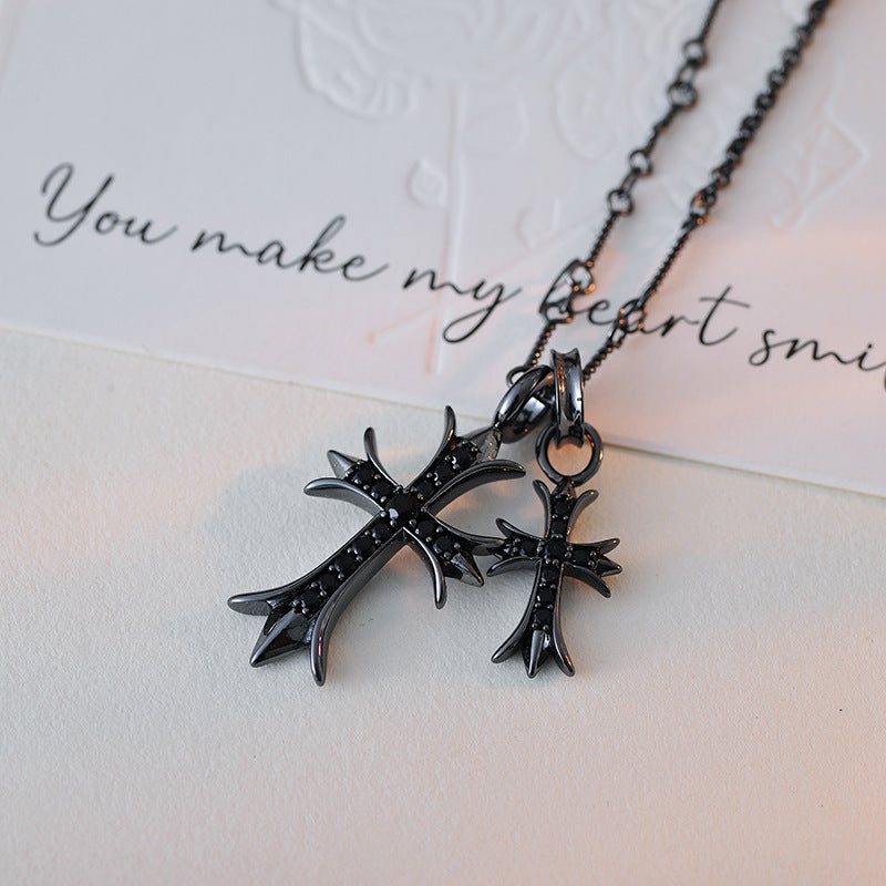 New Year's Double Cross Necklace Unisex Fashionable High-end Daily Versatile