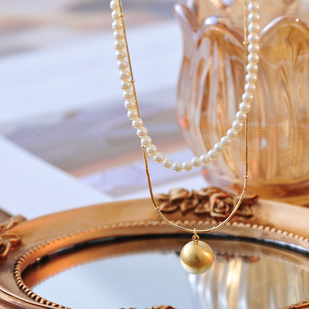 Imitation Shijia Pearl Necklace Layered Double Layer Round Bead Pendant Collarbone Chain for Women New Light Luxury Niche Neck Chain