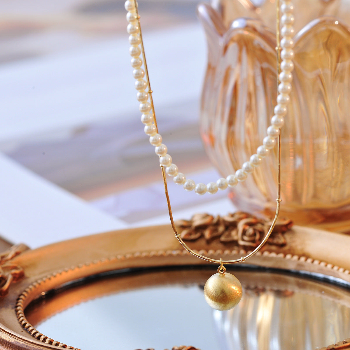 Imitation Shijia Pearl Necklace Layered Double Layer Round Bead Pendant Collarbone Chain for Women New Light Luxury Niche Neck Chain