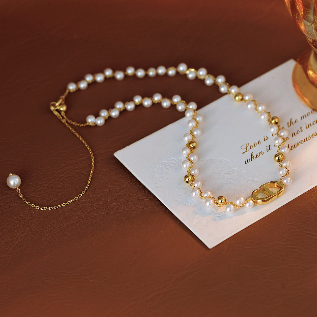 Fashion Bubble Bead Letter CD Necklace for Women, Simple Versatile Bracelet, High-end Niche Design Necklace