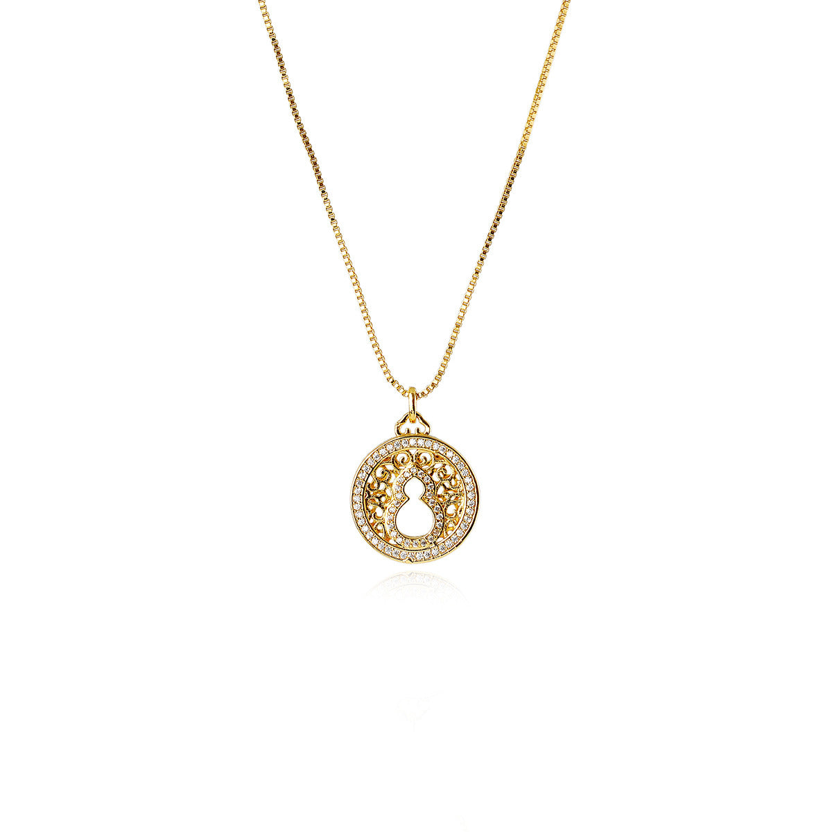 Vietnam Sand Gold Hollow Carved Gourd Necklace Round Pendant Luxurious Inlaid Gold Jewelry Vintage Fortune Necklace