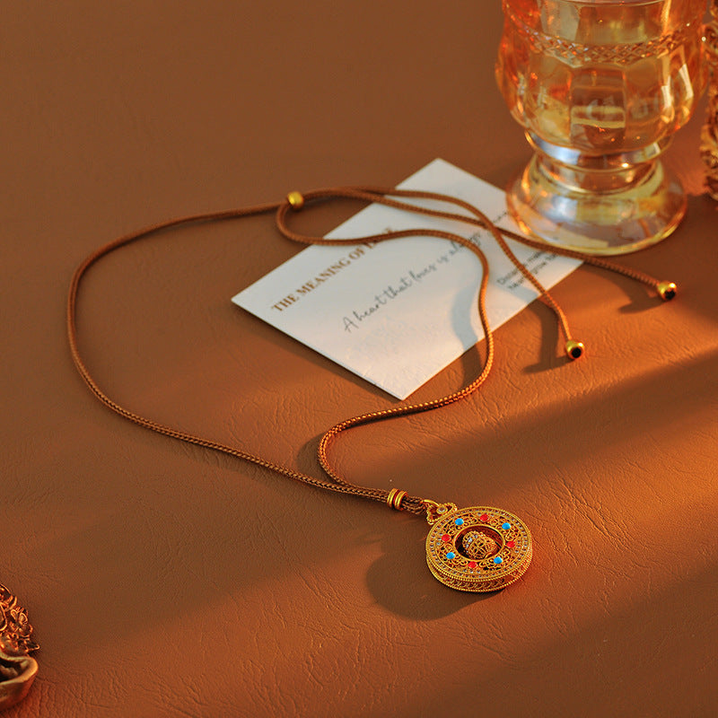 Fu Lu Eight Treasures Compass Gourd Ancient Gold Color Gold Shop Wei Xue Same Style Necklace Winter Accessories Long Sweater Chain