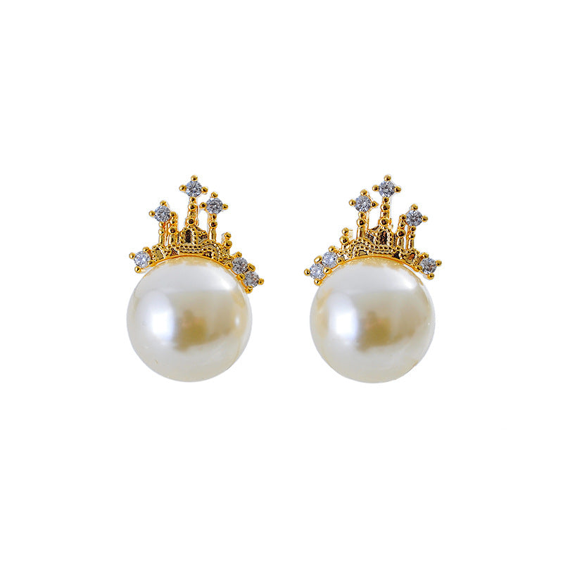 Dream Castle Princess Necklace French Court Style Shijia Pearl Collarbone Chain 18K Gold Plated Pearl Earrings Set for Women