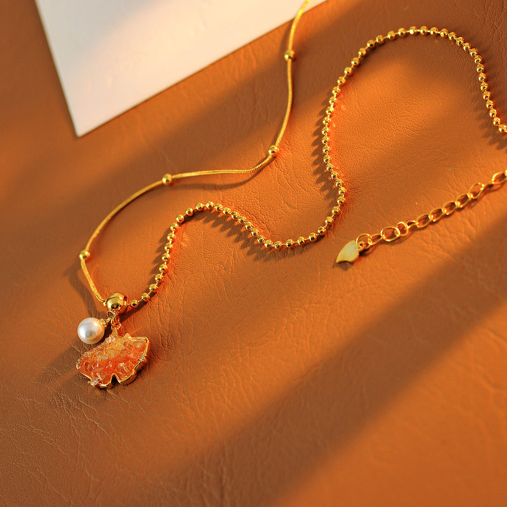 Unique Design Fashionable Versatile Brightening Necklace New Trendy Gradient Crystal Ginkgo Necklace