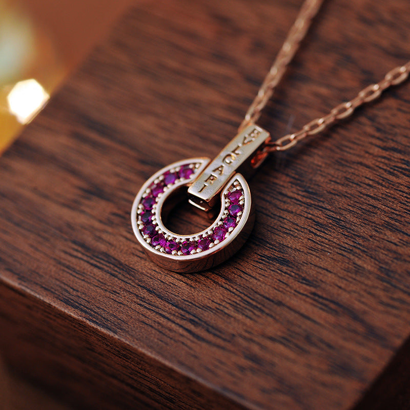 Baojia Fortune Necklace Full Diamond Necklace for Women 18k Rose Gold Mother-of-Pearl Small Round Pendant Fashion Collarbone Chain A10174