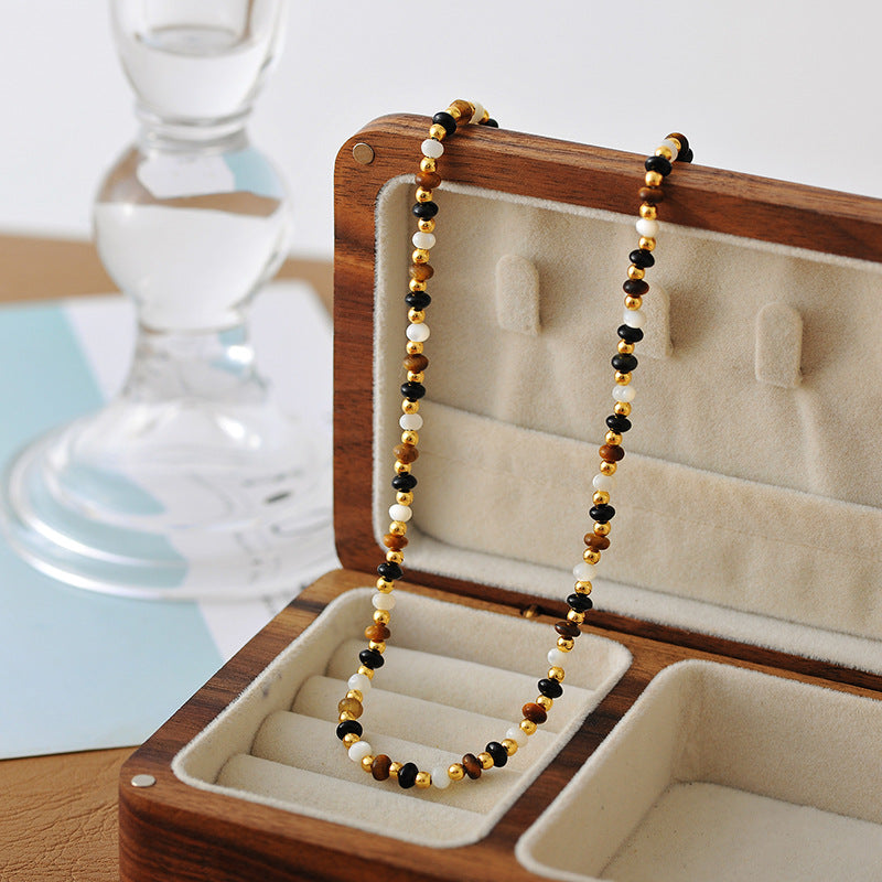 Hot-Selling Beaded Tiger Eye White Agate Pearl Necklace High-End Vintage Collarbone Chain Fashionable Light Luxury Elegant Jewelry