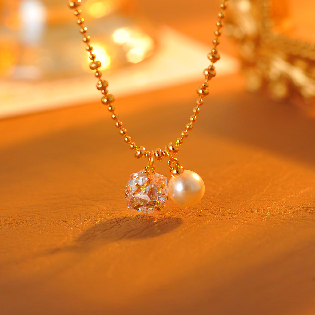 Fashion Ultra Shiny Diamond Pearl Pendant Necklace Light Luxury Niche Design Choker High-end Versatile Trendy