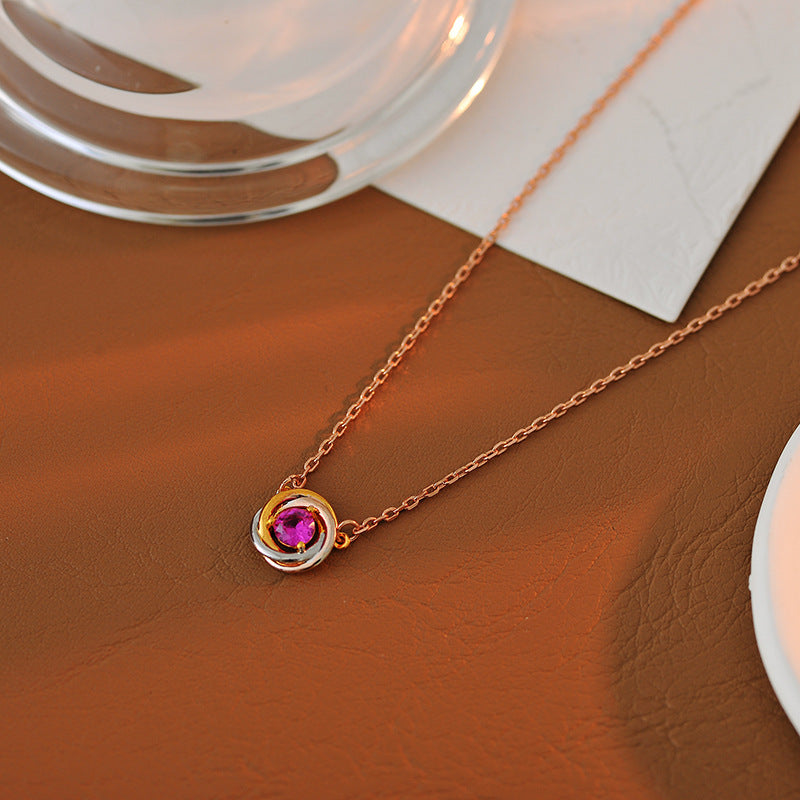 New Purple Three-Color Main Color Zircon Necklace Copper Gold-Plated Celebrity Style Clavicle Chain Light Luxury High-End Women's Neck Chain