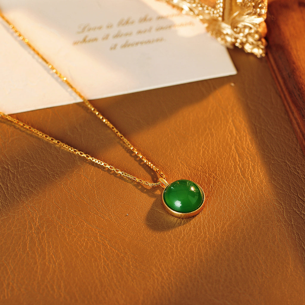 Vintage Ice Transparent Sun Green Chalcedony Pendant Necklace New Chinese Style Petite Brightening Daily Collarbone Chain