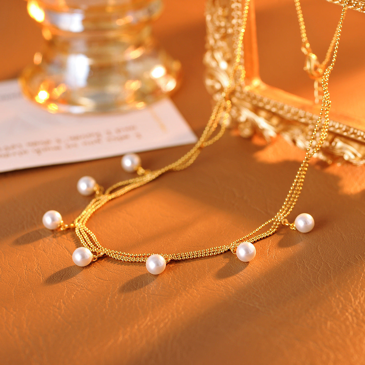 Natural Freshwater Pearl Necklace Retro Palace Style Niche Gold Tassel High-end Lace Necklace