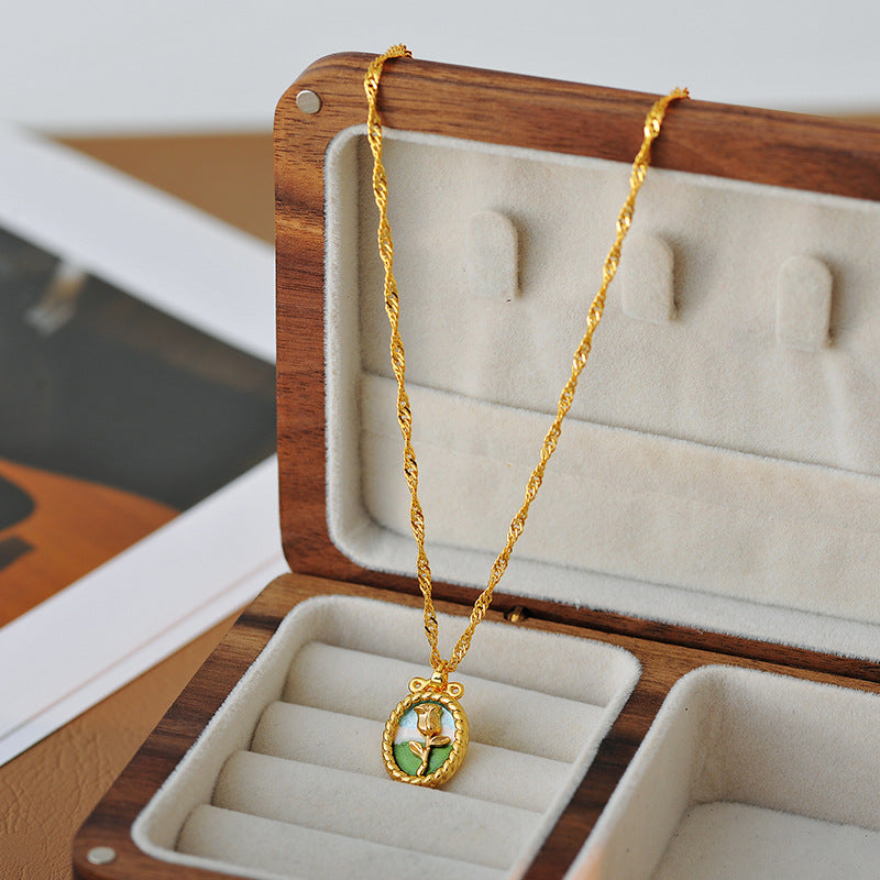 New Year's Retro Oil Painting Style Necklace Light Luxury Niche Design Tulip High-end Clavicle Chain Necklace