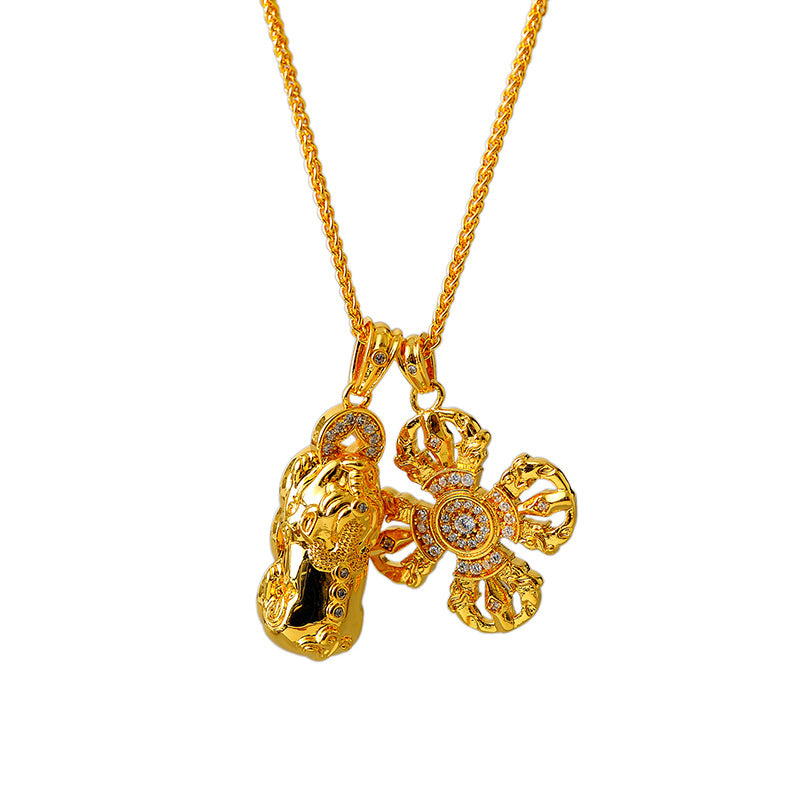 Inlaid Diamond Vajra Pendant DIY Accessories Wei Xue Same Style Ancient Method Sand Gold Inlaid Diamond Cross Vajra Pixiu Pendant