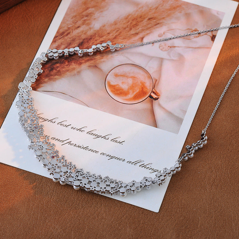 European and American Version Pearl Necklace for Women, Floral Pearl Collarbone Chain, Adjustable Elegant Necklace Gift for Girlfriend