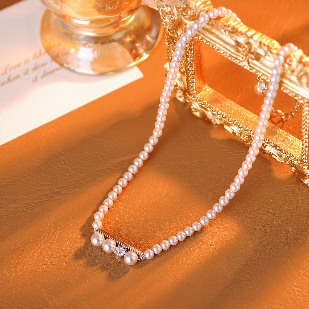 Xiaohongshu Same Style Pearl Necklace Balance Beam Necklace for Women Light Luxury High-end Niche Design