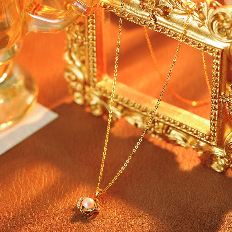 Design Sense Hollow Pearl Pendant Necklace for Women New Hot-Selling Light Luxury Choker Niche Collarbone Chain Accessories