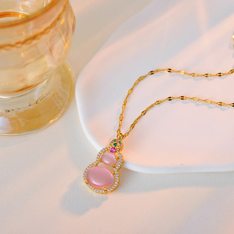 Fulu Mianmian~ National Style Pink Gourd Necklace Earrings Light Luxury High-end Earrings Sweet Temperament Women's Earrings