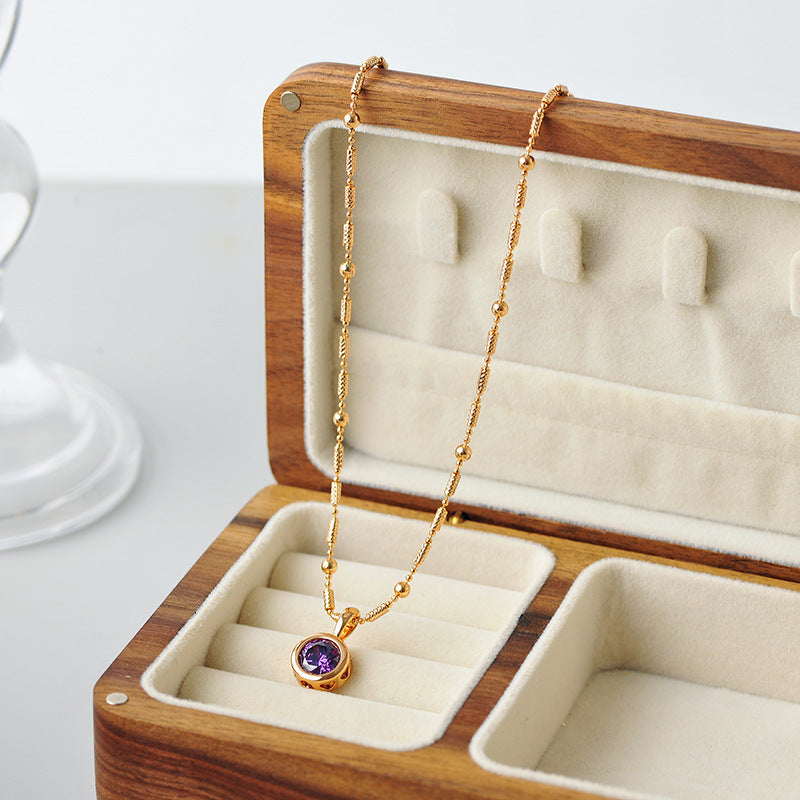 New <Romantic Star Language> European and American INS Style Fashion Trendy Inlaid Purple Zirconia Light Luxury Exquisite Collarbone Chain