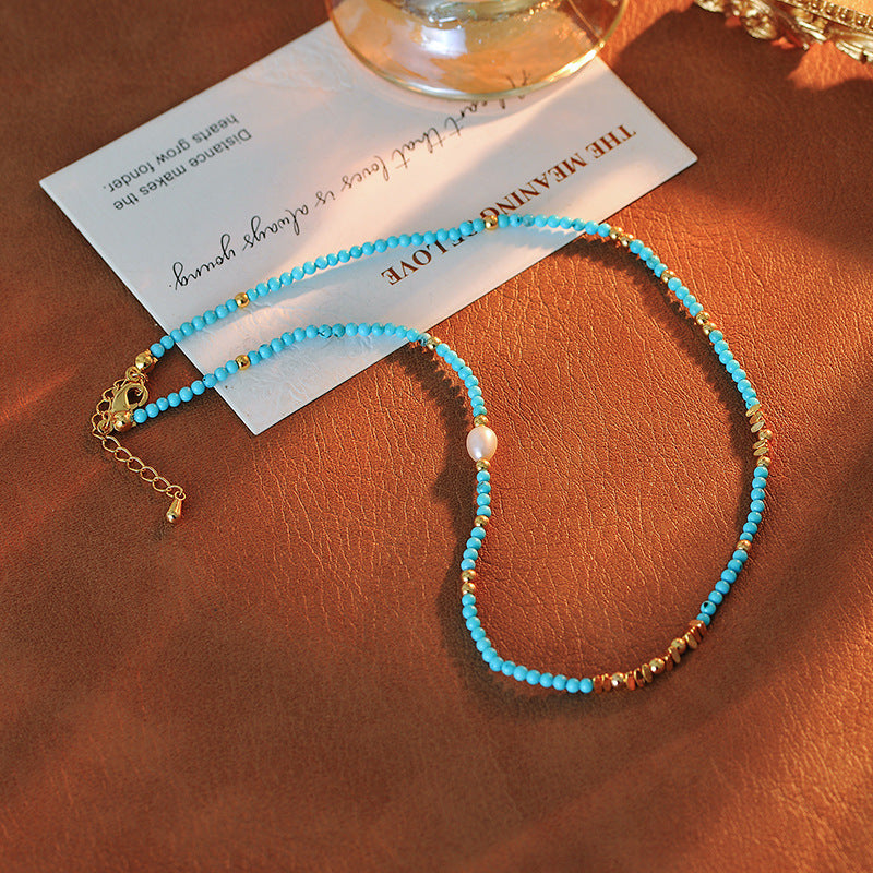 2025 Trendy Original Retro Niche Blue Beaded Necklace High-End Layered Choker Fashion Collarbone Chain