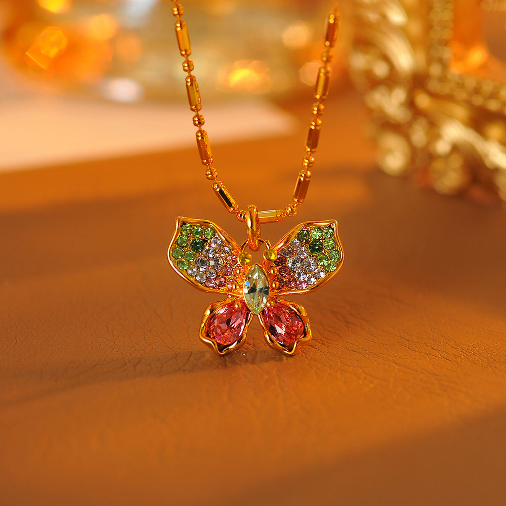Liu Shishi Same Style Shijia Colorful Butterfly Necklace High-end Light Luxury Stunning Dopamine Necklace for Women