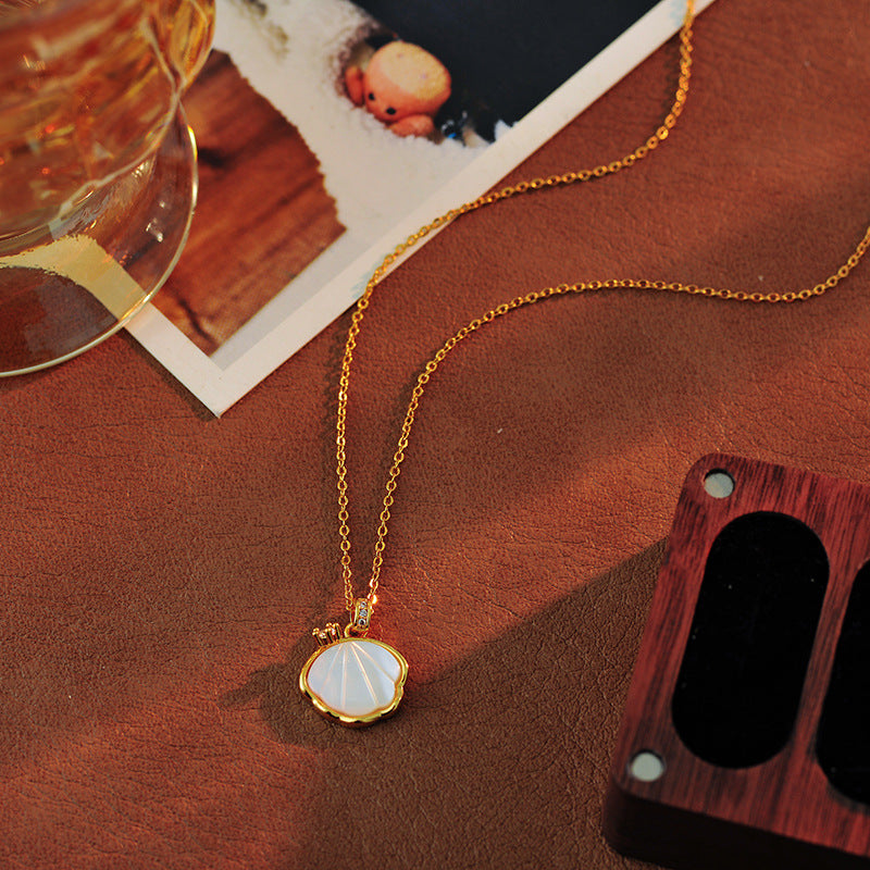 Nian Yi Bei Zi Couple Fashion Silver Jewelry Simple Natural Mother-of-Pearl Inlaid Diamond Pendant Necklace for Women A10188