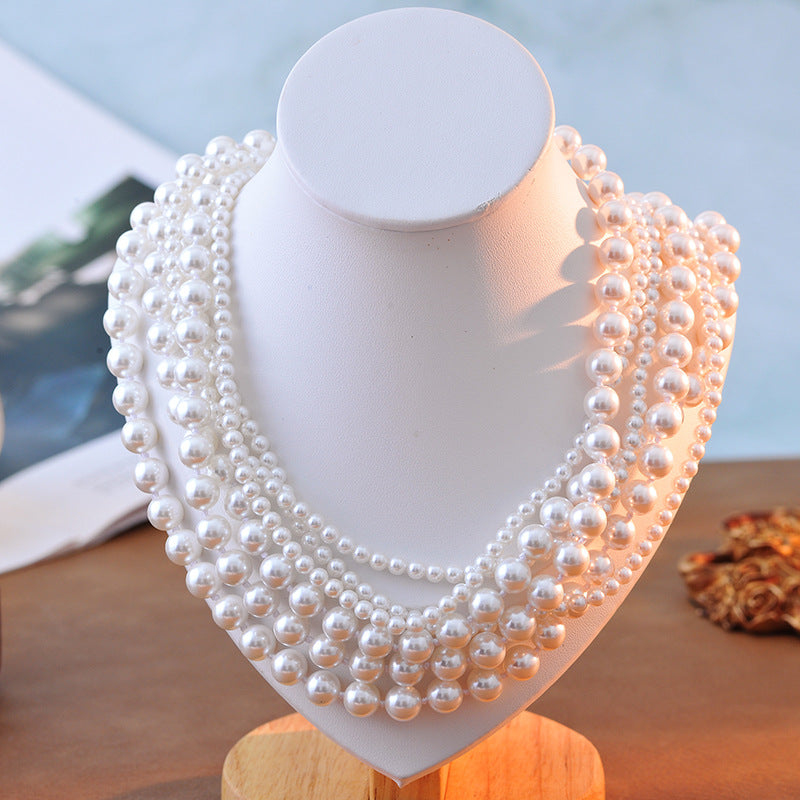 Imitation Shijia O-shaped Buckle Pearl Sweater Chain High Glossy Perfect Round Multi-layer Stacking High-end Vintage Long Elegant Necklace