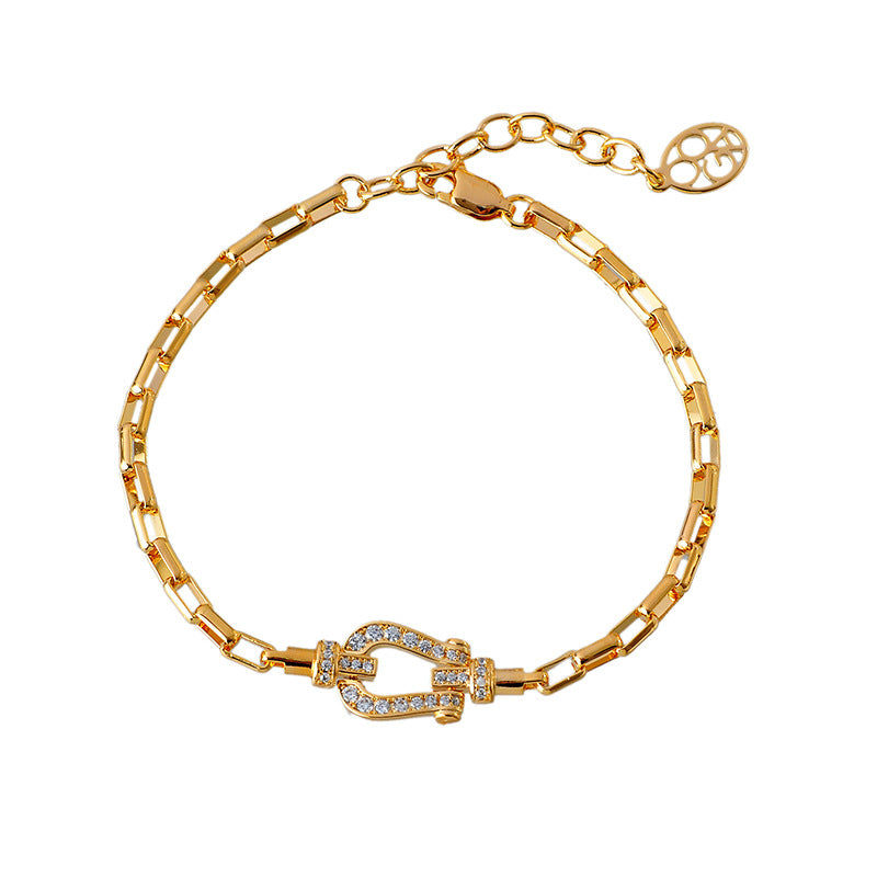 Exquisite Zircon Rose Gold Horseshoe Buckle Bracelet for Women New Hot Style Light Luxury High-end Niche Design Hand Jewelry