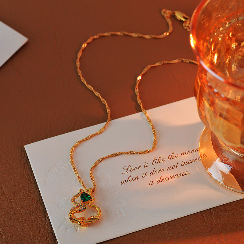 Original Design Light Luxury Micro Inlaid Zircon Snake Year Necklace Versatile Elegant Simple Gourd Collarbone Chain