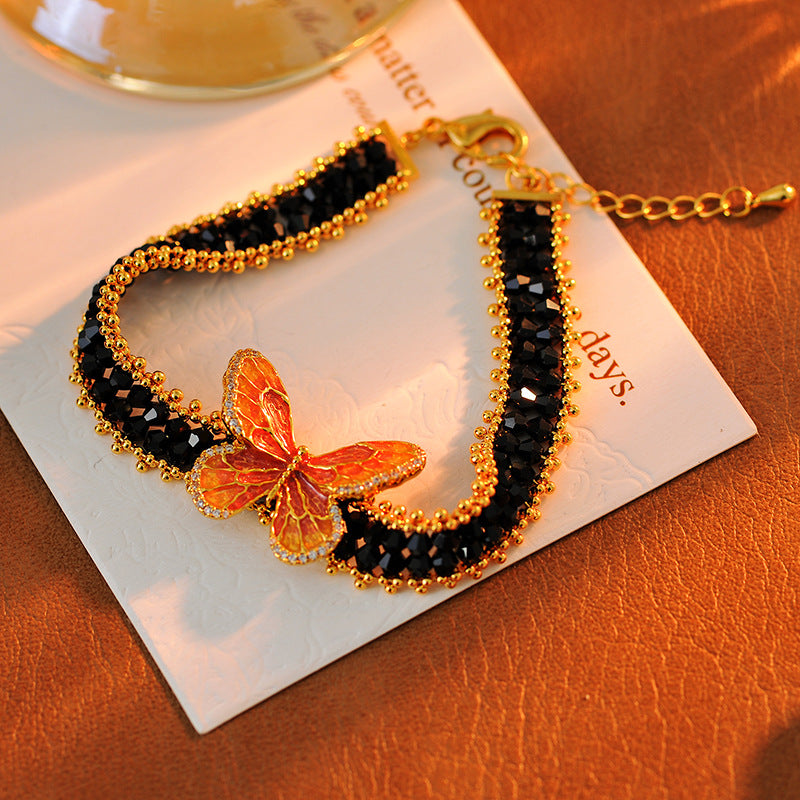 Korean Style Internet Celebrity Necklace Women's Short Clavicle Chain Choker Lace Hollow Woven Crystal Butterfly Neck Chain Jewelry