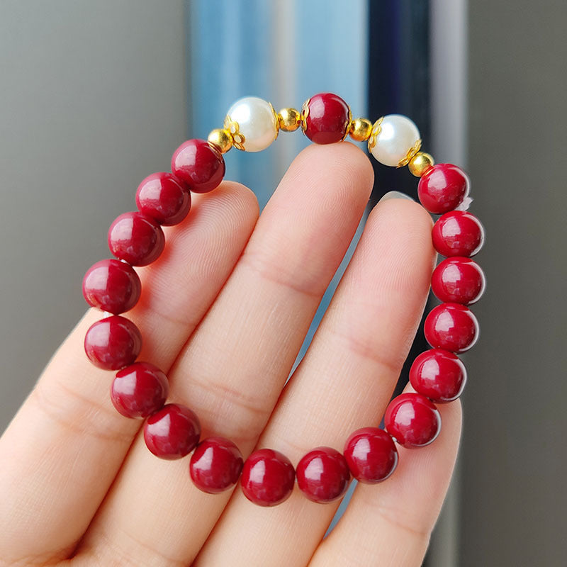 Hot Selling Imitation Cinnabar Pearl Bracelet for Women, Simple Fashion Jewelry, Niche Lucky High-end Ancient Style Glass Bead Bracelet