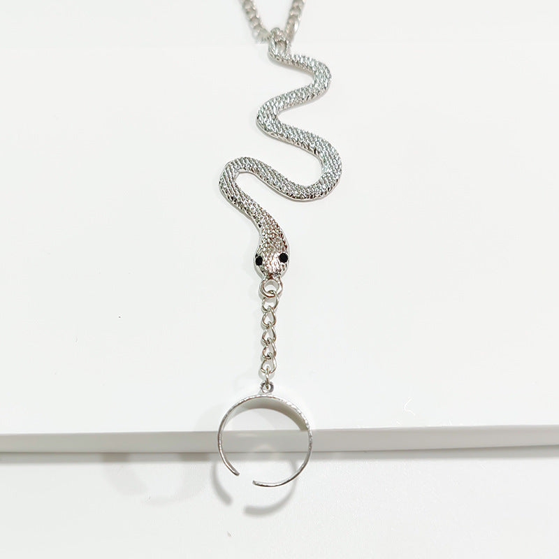 New Alloy Snake-Shaped Back Chain Personality Irregular Ring Integrated Chain Women's Jewelry Inlaid with Diamonds European and American Style