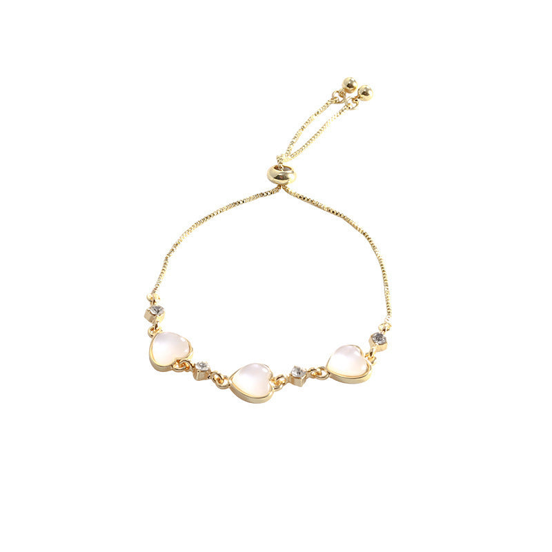 Korean Version Light Luxury Fresh Cat Eye Heart Bracelet for Women Fashion Accessories High-end Summer Personality Versatile Bracelet