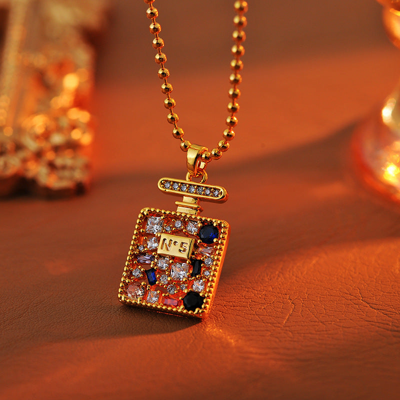 Korean Style Light Luxury Colorful Zircon No. 5 Square Earrings Necklace Versatile High-End Fashion Necklace Pendant