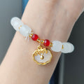 New Chinese Style National Style Imitation White Jade Bracelet for Women Fashion Jewelry Light Luxury Peace Lock Bracelet with Bowknot