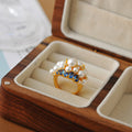 Shining stars full of diamonds pearl ring blue water drop design luxury fashion ring yellow zircon noble ring