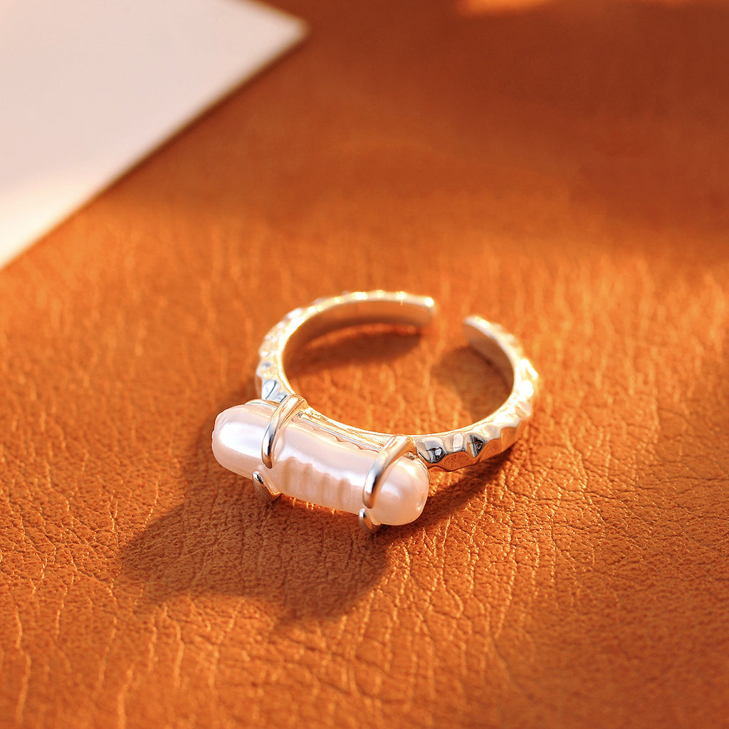 Cross-border same square baroque pearl French elegant high-end retro open index finger ring