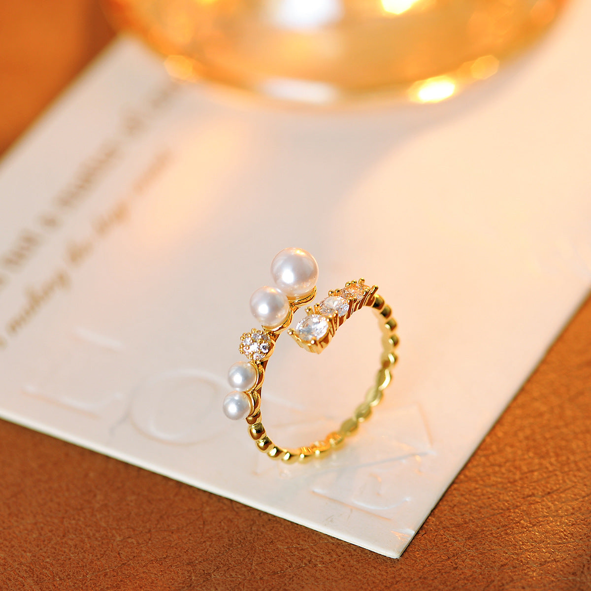 Minimalist Aesthetic Adjustable Simulated Pearl Zircon Ring, Small Luxury Index Finger Statement Ring