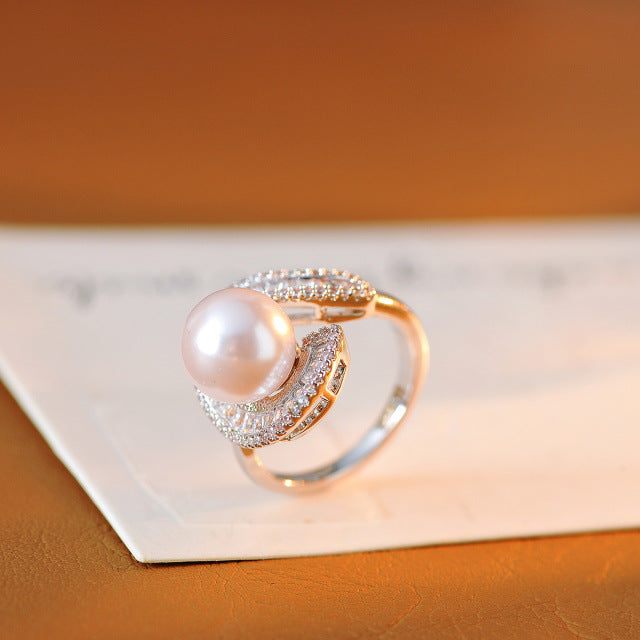 Temperament pearl ring women's niche design new popular ring simple high-end ring ring
