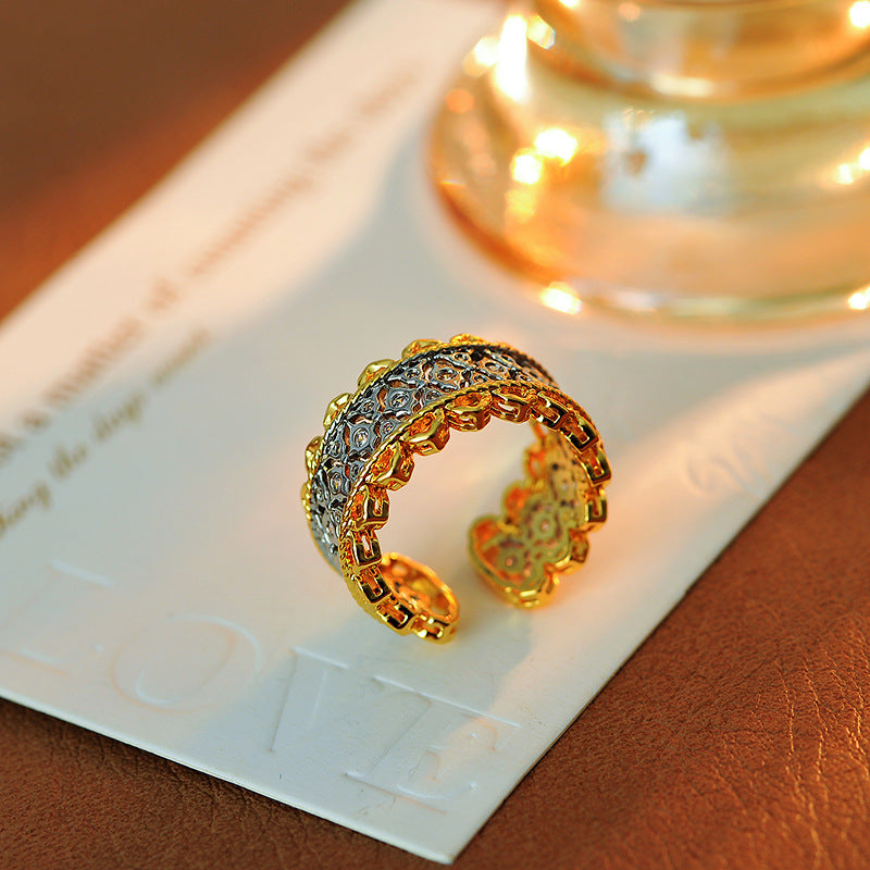 European Palace Style Sterling Silver Lace Ring, New Vintage Openwork Design for Women
