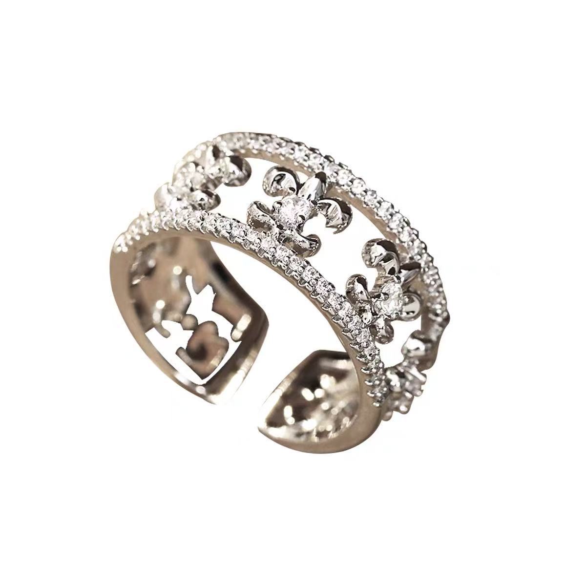 Wide Band Hollow-Out Ring, Adjustable Open European Palace Style INS Fashion Jewelry for Women