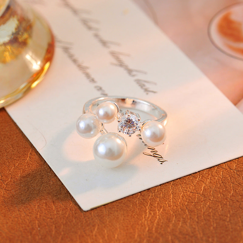 New fashion ins personalized design pearl ring inlaid with exquisite zir*****pen ring light luxury high-end ring