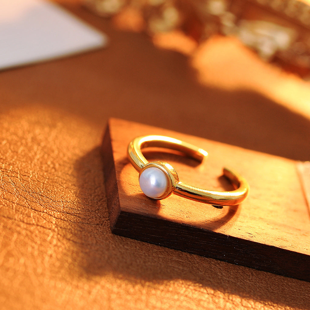 Natural Freshwater Aurora Pearl Open Adjustable Ring - Minimalist Luxury Statement Finger Ring